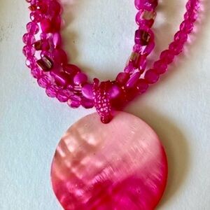 NEW - Pink Beaded Necklace with Mother of Pearl pendant